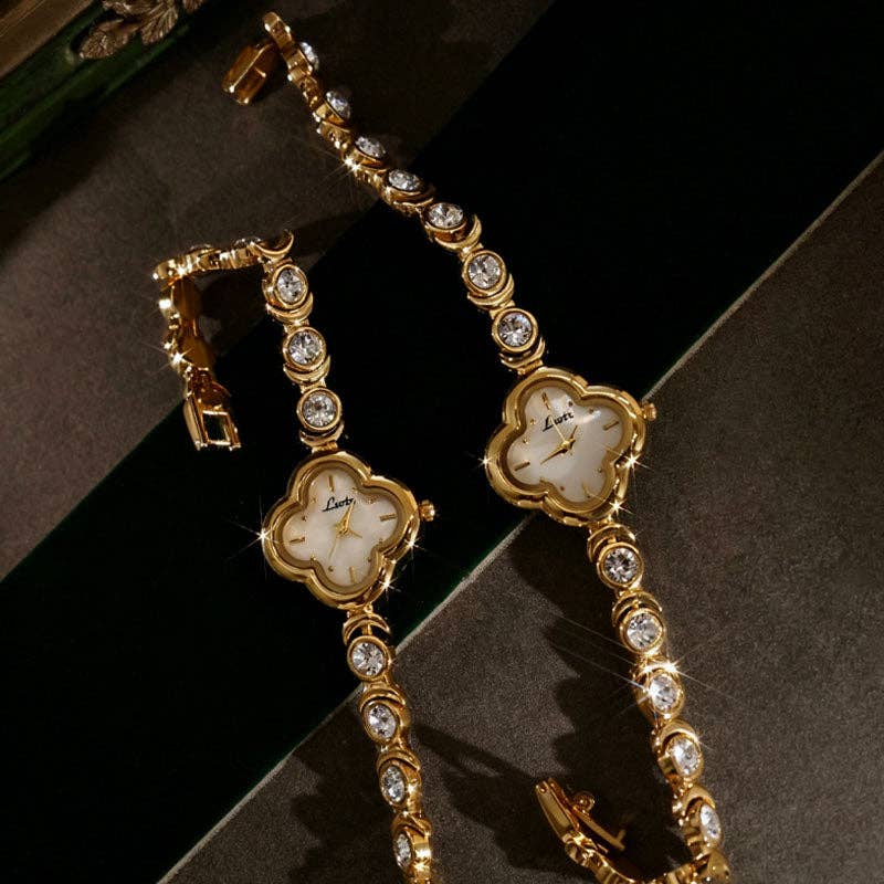 Lucky Four Leaf Clover Rhinestone Bracelet Watch