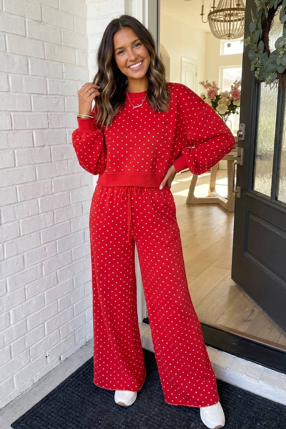 LAS Polka Dot Casual Shift Drawstring Pants Set