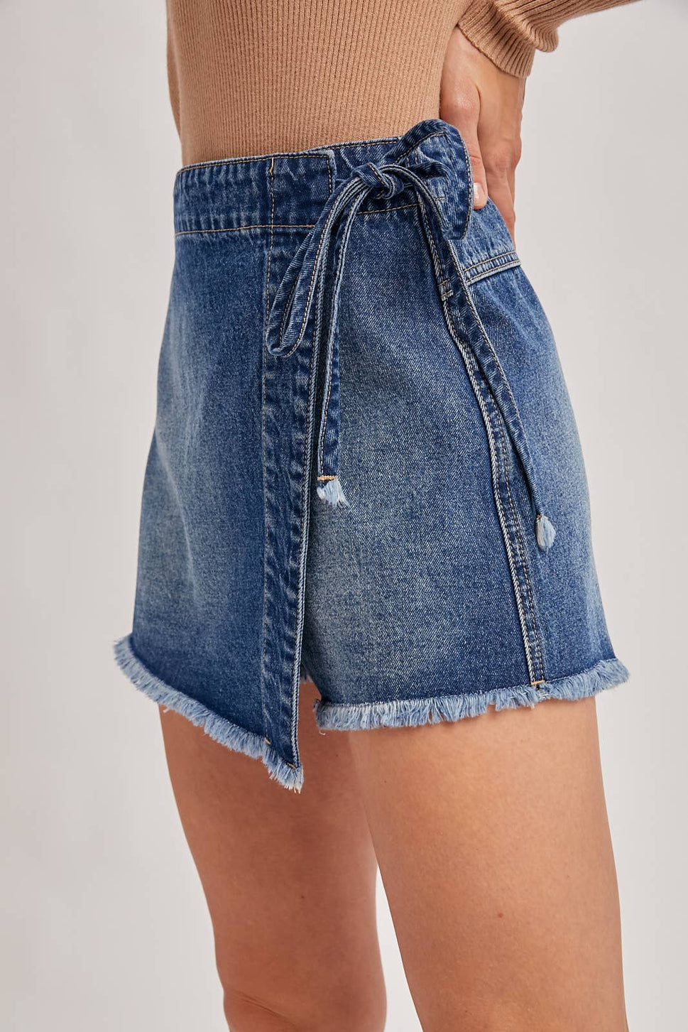 DENIM OVERLAPPING FRONT SKORT