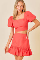 Switch Ruffle Puff Sleeve Crop Top Mini Skirt Set 3 image