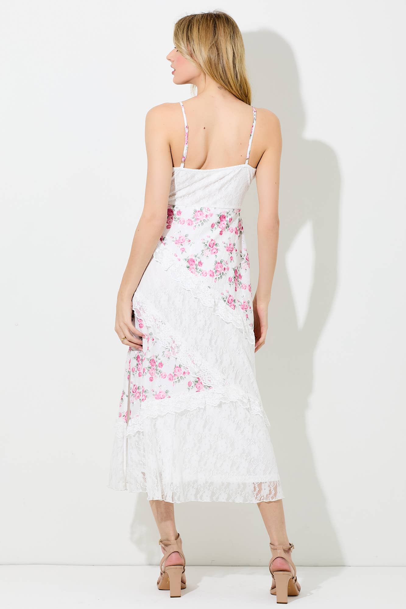 PRINTED FLORAL LACE TIERED MAXI DRESS