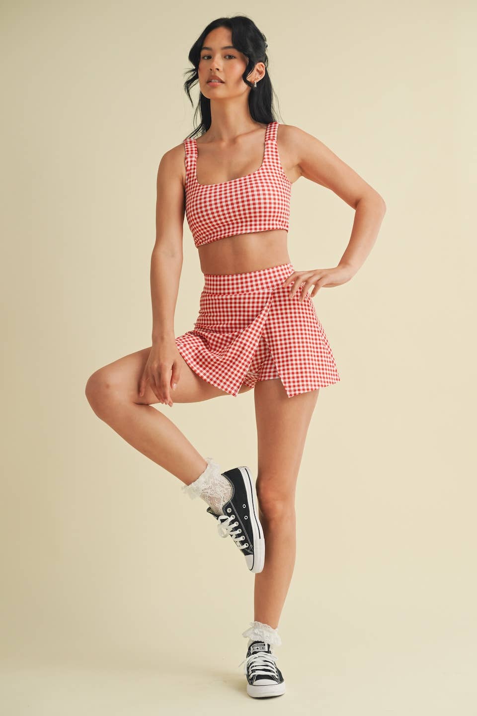 Gingham A-Line Skort: Blue / L