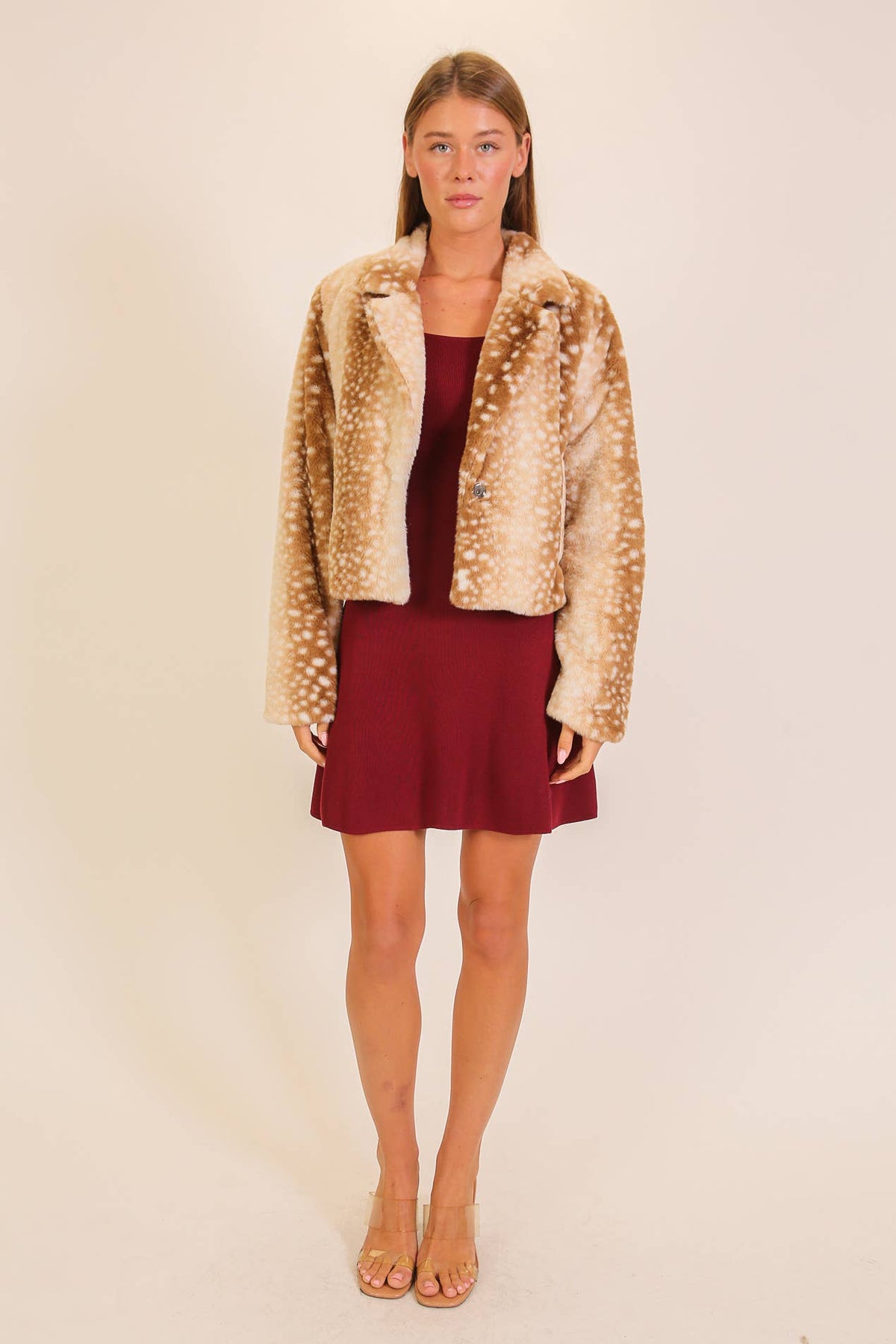 Spotted Faux Fur Cropped Jacket