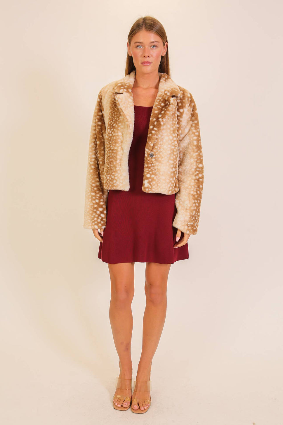 Spotted Faux Fur Cropped Jacket