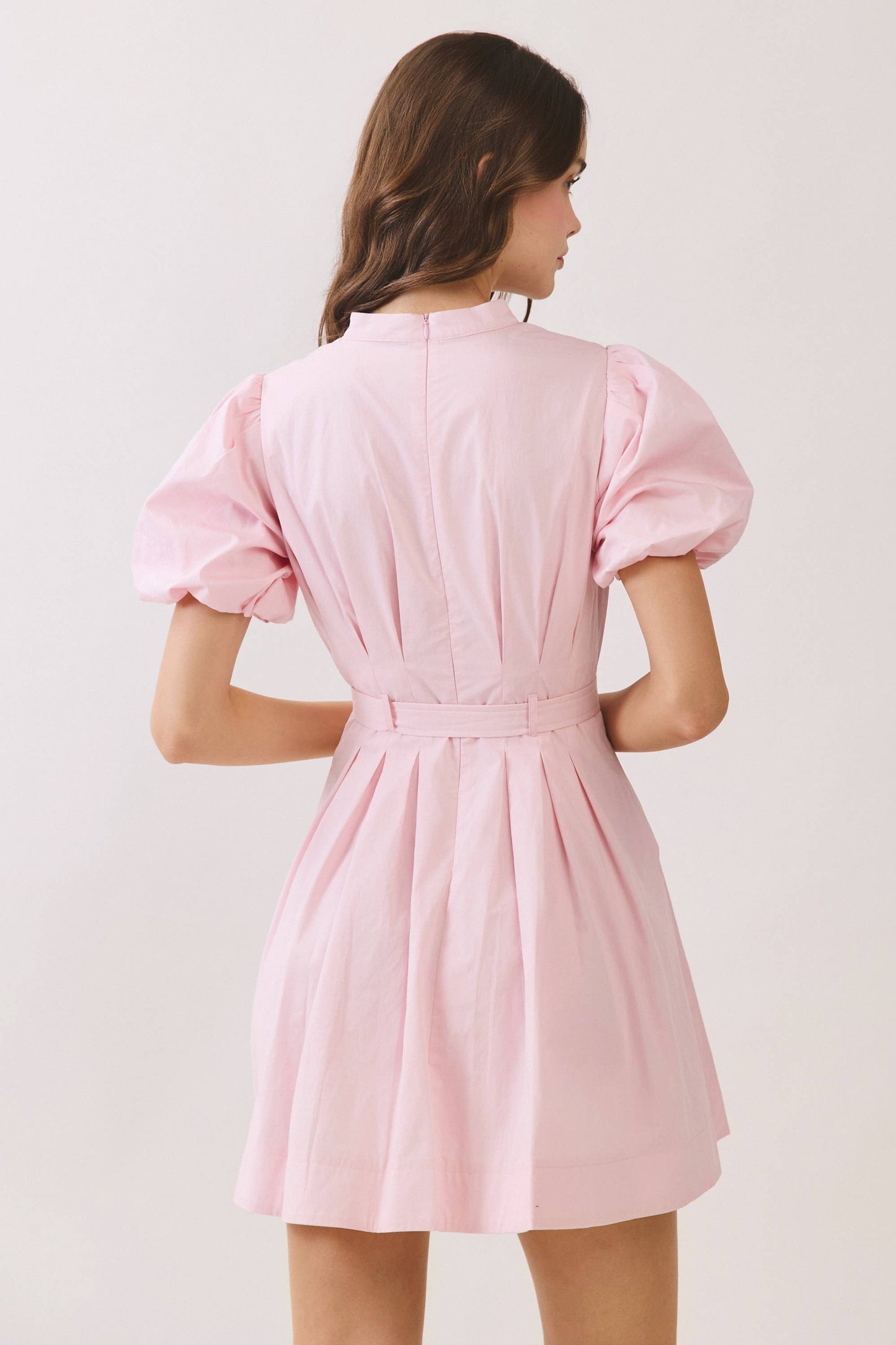 CD06955-Matching Belted Puff Sleeve Mini Dress