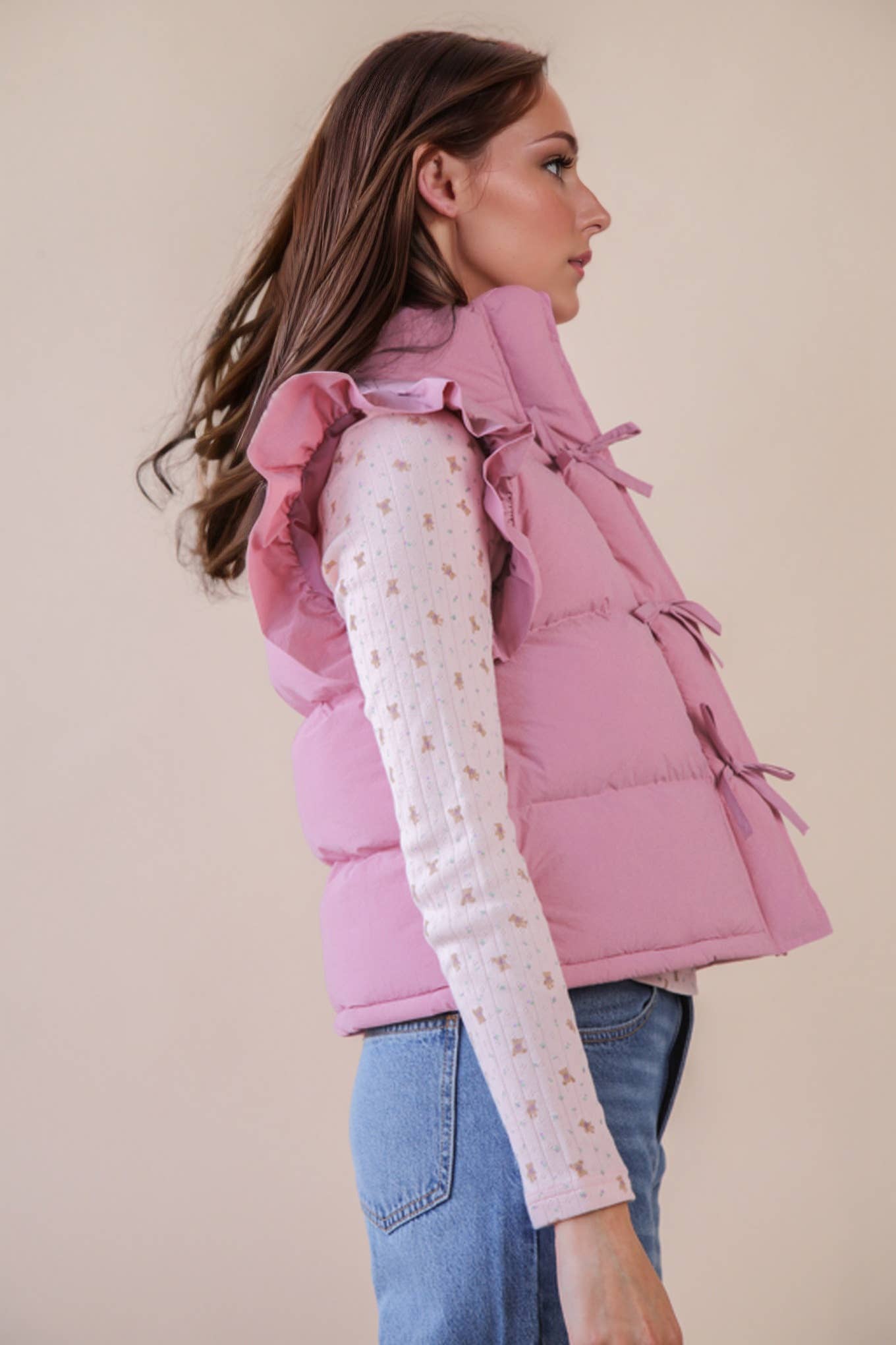 FRONT ROW RUFFLE SLEEVE PUFFER VEST