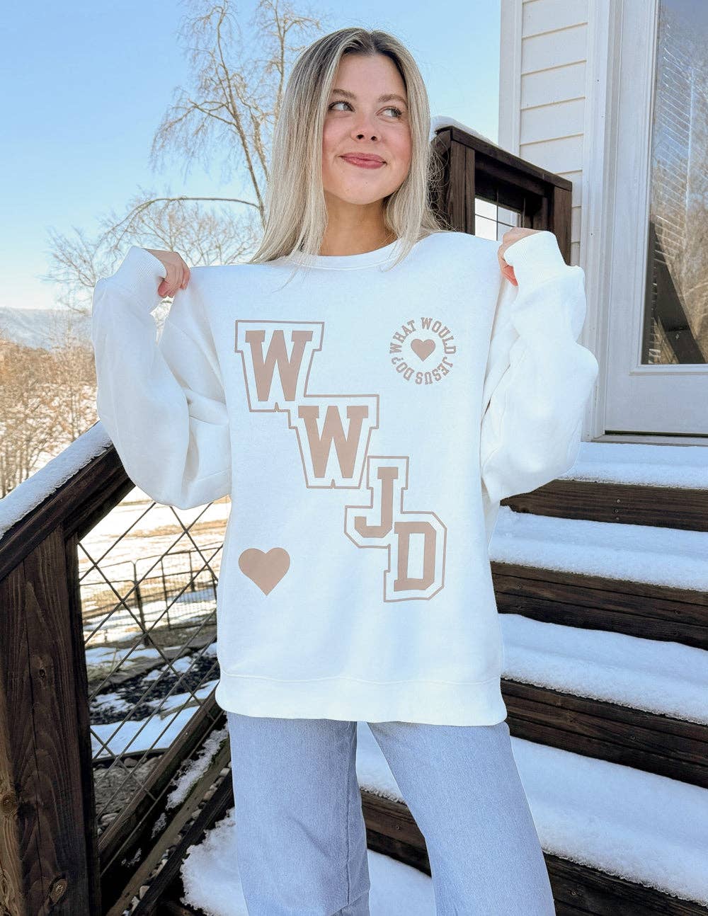 WWJD Varsity Crewneck: M