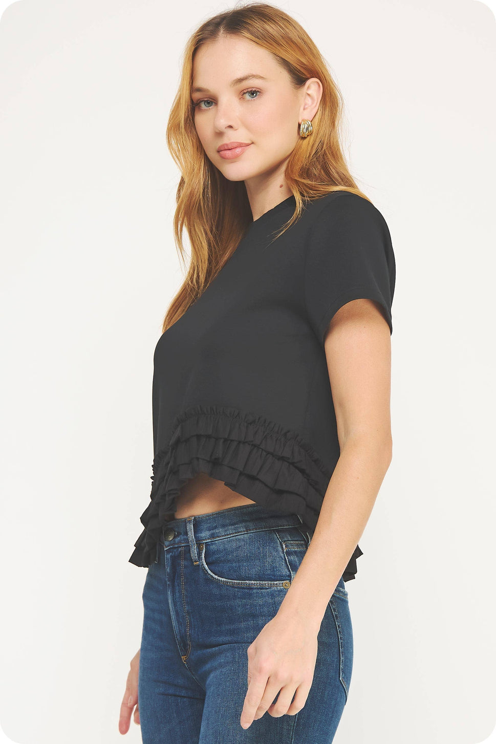 Ruffle Frill Asymmetric Hem Top