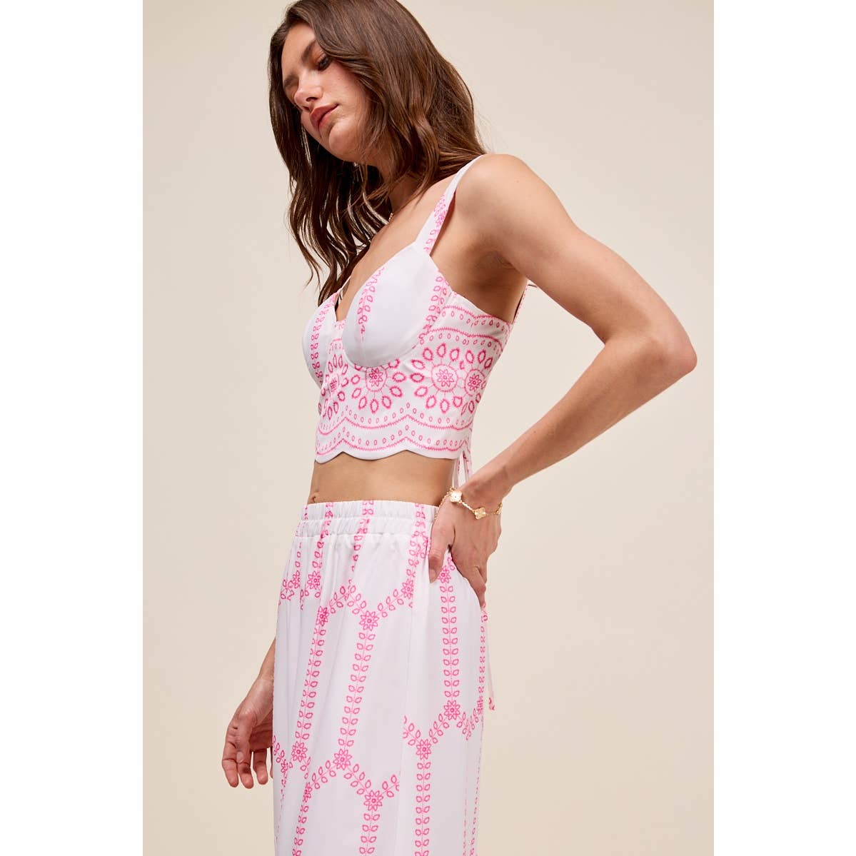 Embroidery Looking Print Woven Top & Skirt Set