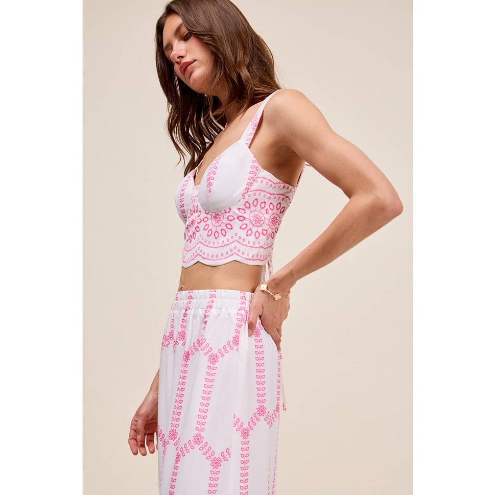 Embroidery Looking Print Woven Top & Skirt Set