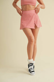 Gingham A-Line Skort: Blue / L