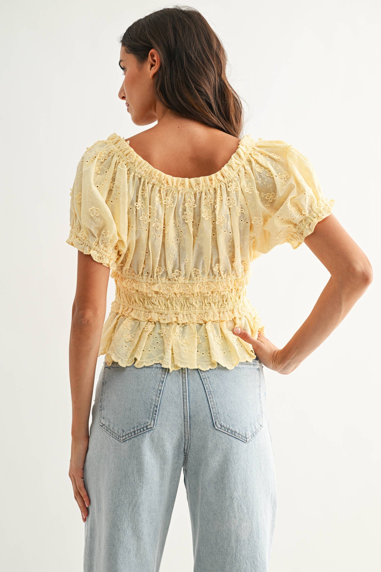 Embroidered Peplum Blouse LT Blue
