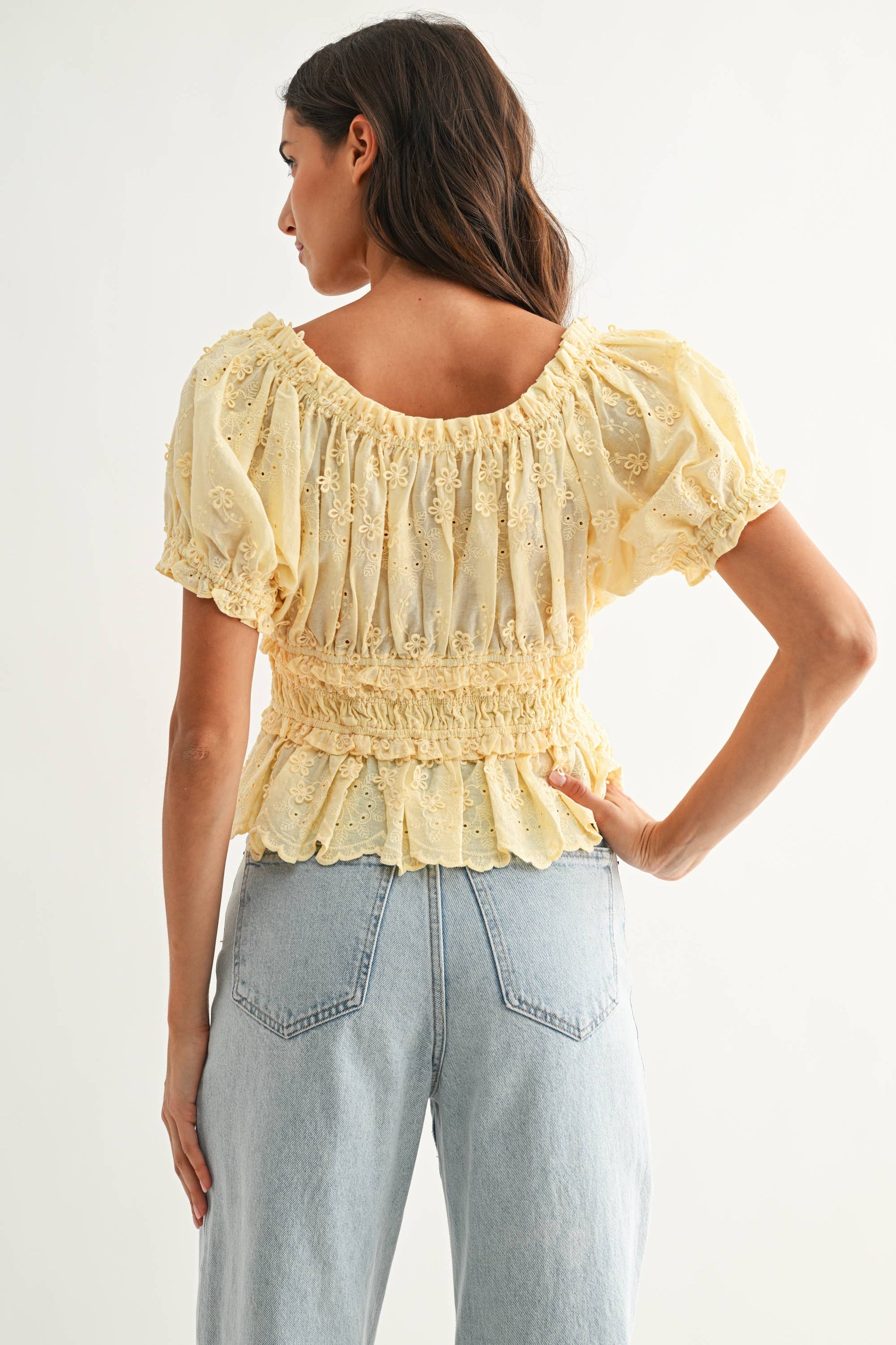 Embroidered Peplum Blouse LT Blue