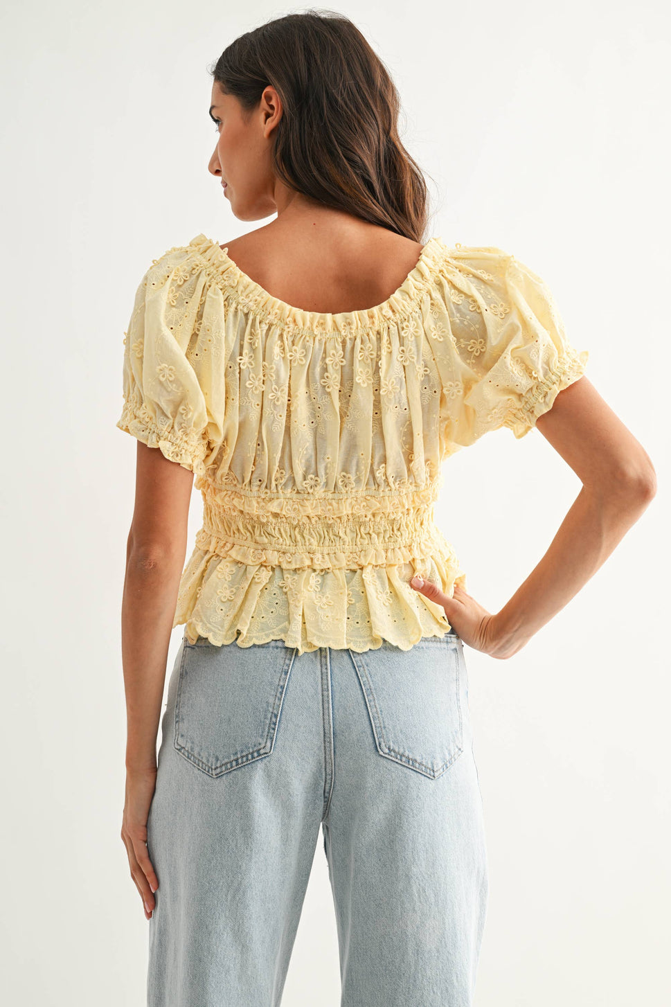 Embroidered Peplum Blouse LT Blue