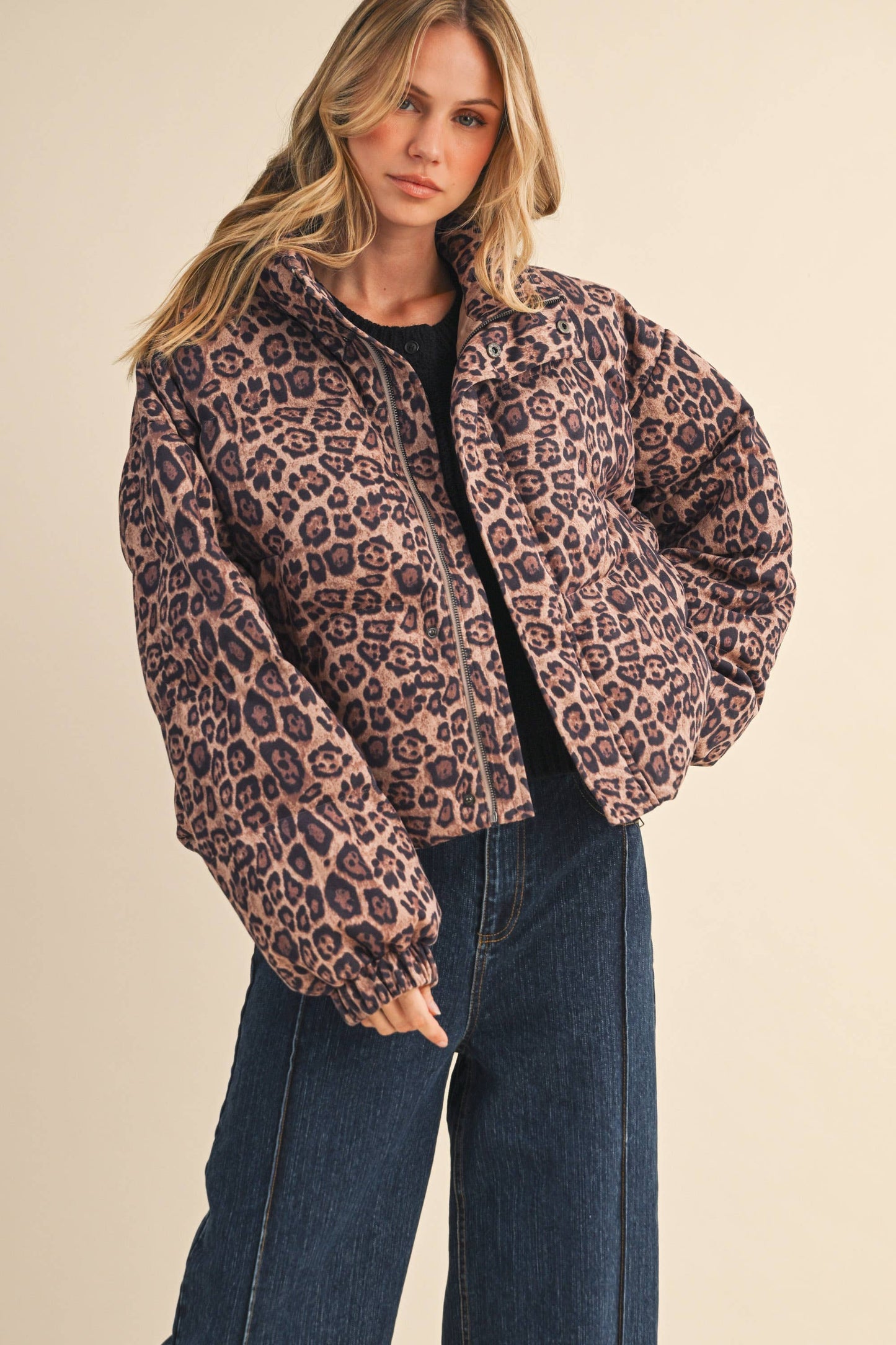 LEOPARD PRINTED CROPPED PUFFER JACKET LEOPARD / ML