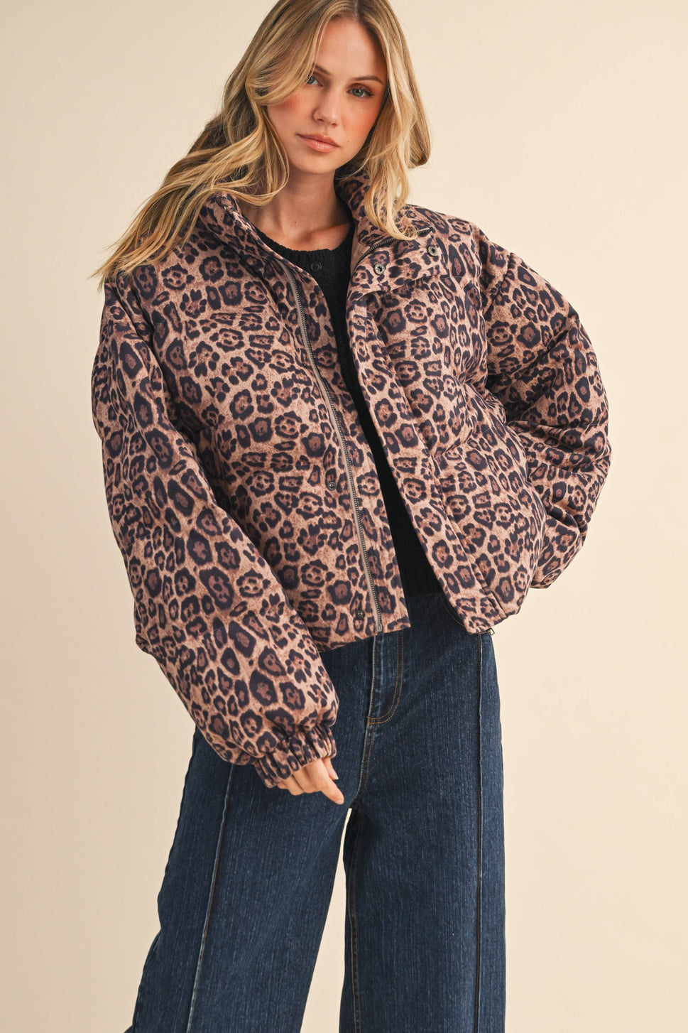 LEOPARD PRINTED CROPPED PUFFER JACKET LEOPARD / ML