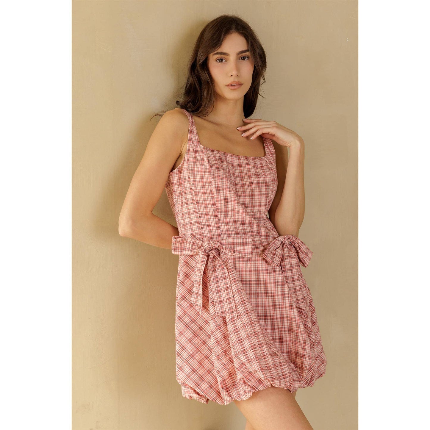 WHITE RED BOW DETAIL MINI DRESS