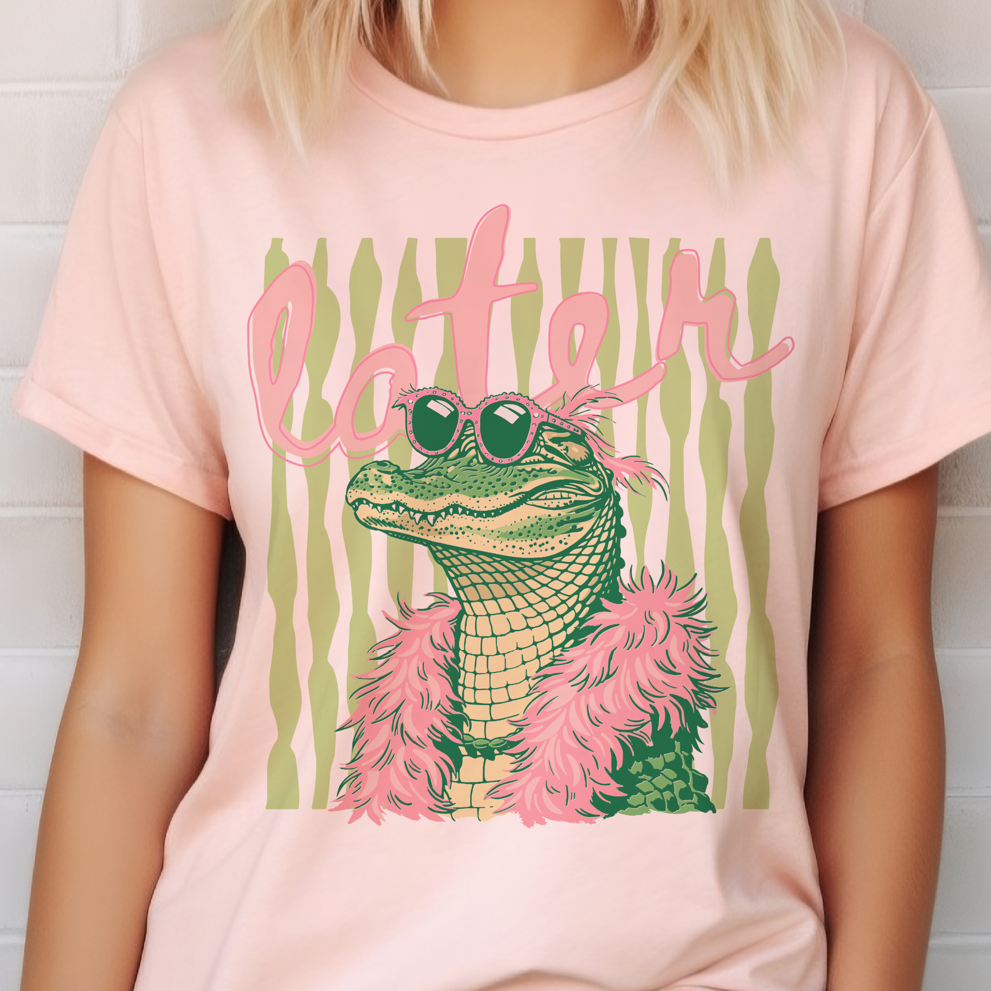Summer Later Gator Stripes Alligator Preppy Graphic Tee