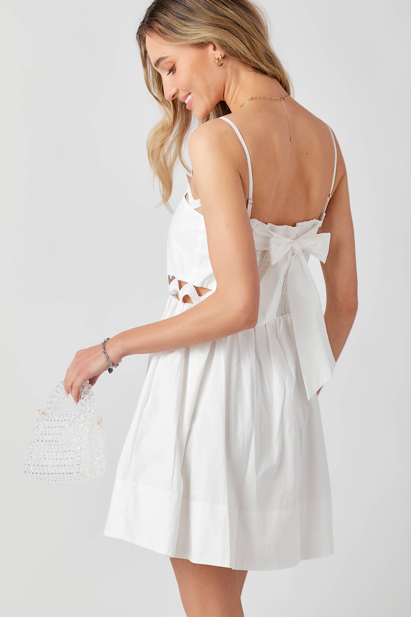 *Bandeau Bodice Mini Dress Adjustable Straps: White
