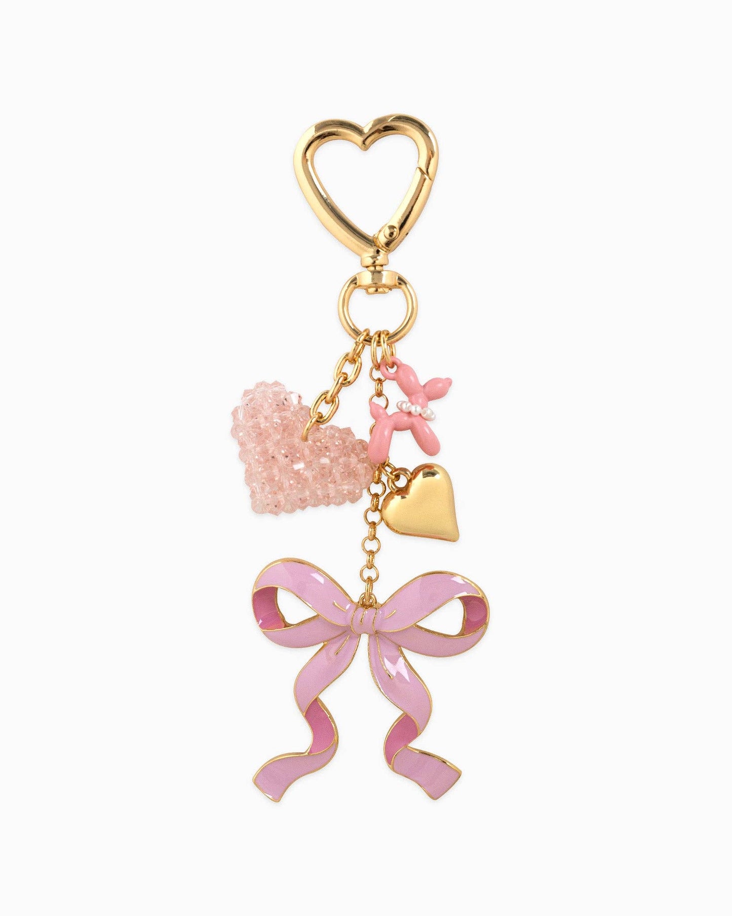 Sweet Bow with Beaded Heart Bag Charm: White