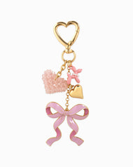 Sweet Bow with Beaded Heart Bag Charm: White