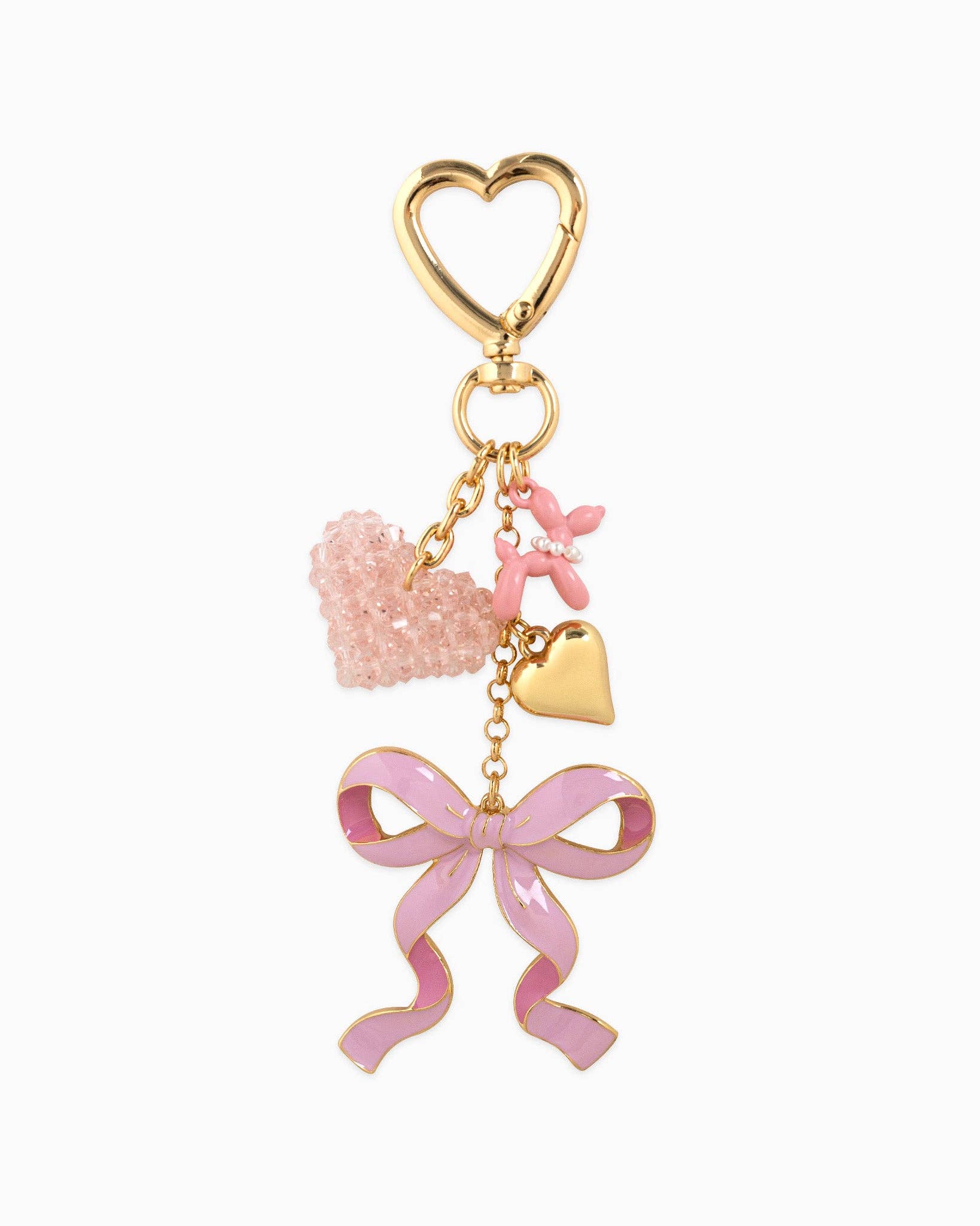Sweet Bow with Beaded Heart Bag Charm: White