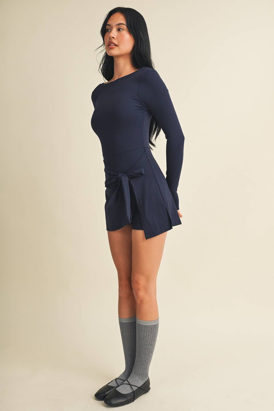 Long Sleeve Wrap Tie Front Dress