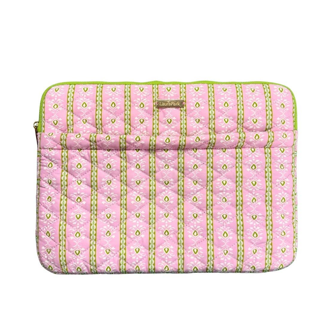 Rosemary Stripe Pink Quilted Laptop Case: One Size
