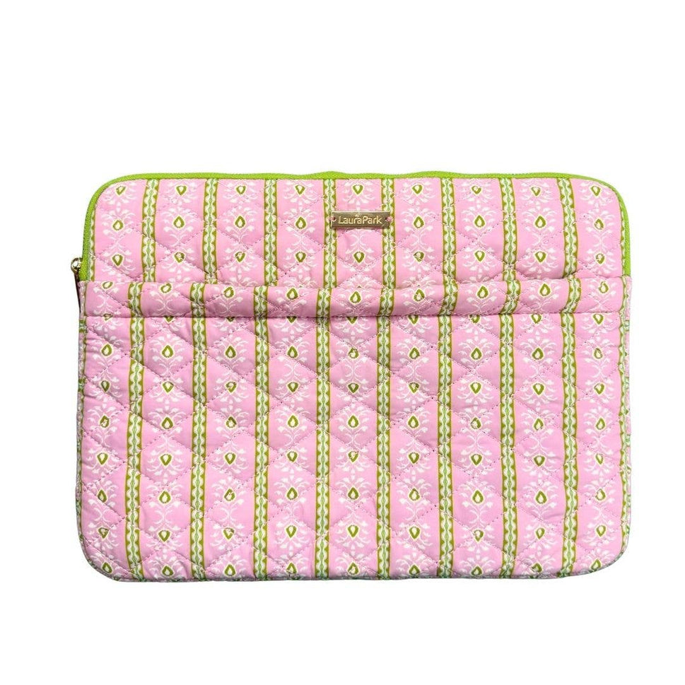 Rosemary Stripe Pink Quilted Laptop Case: One Size