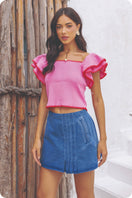 Switch Embroidered Double Ruffled Short Sleeve Knit Top 1 image