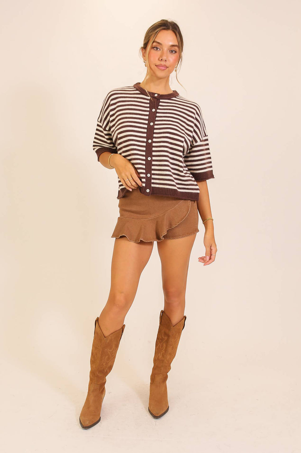 Fall Striped Button Front Knit Cardigan