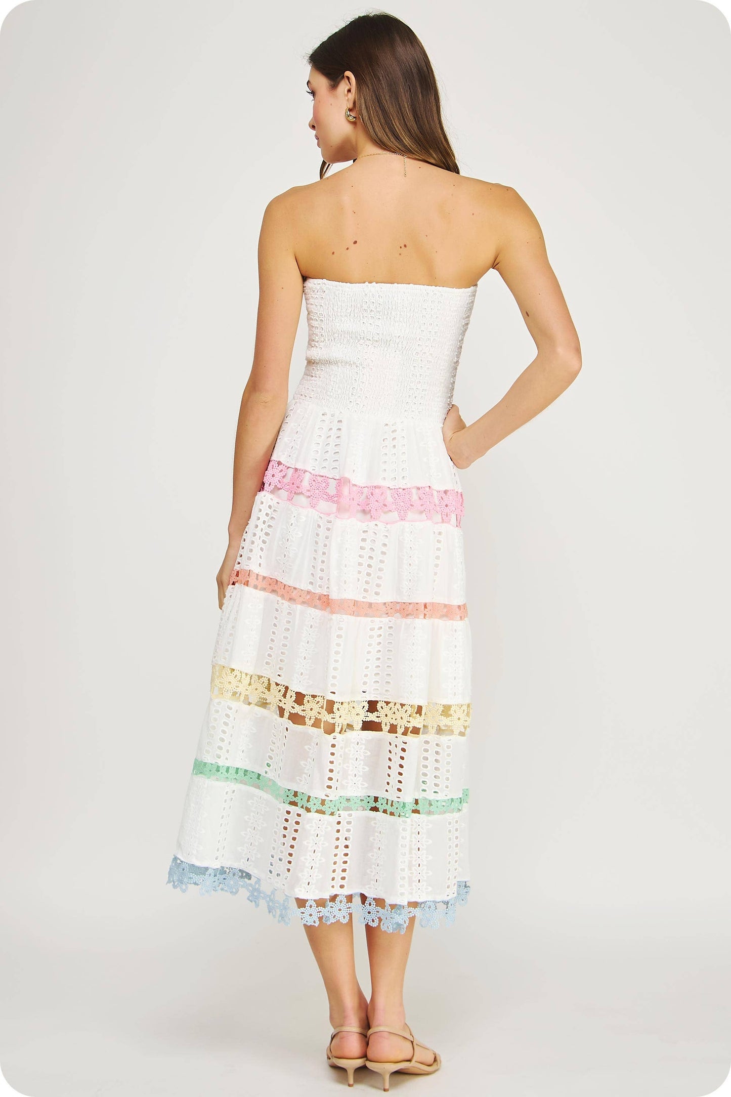 Color Block Lace Trim Midi Dress