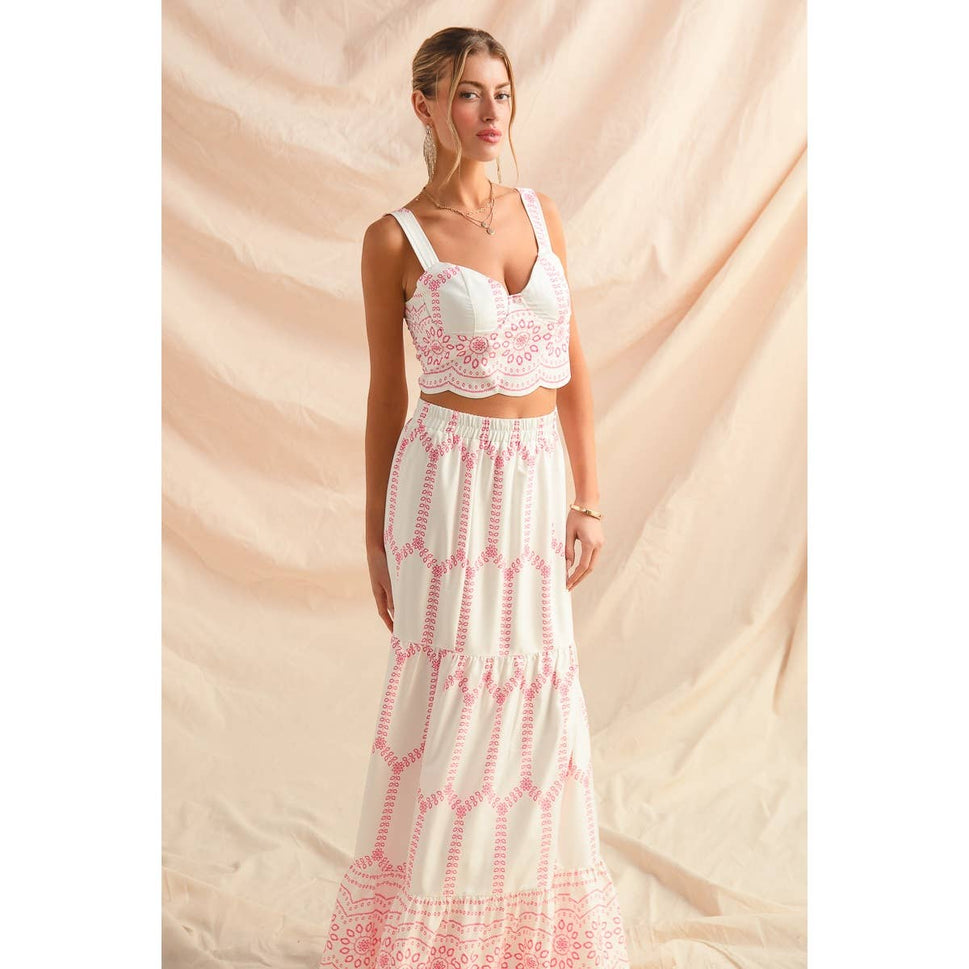Embroidery Looking Print Woven Top & Skirt Set