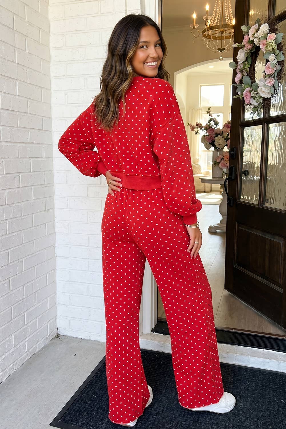 LAS Polka Dot Casual Shift Drawstring Pants Set