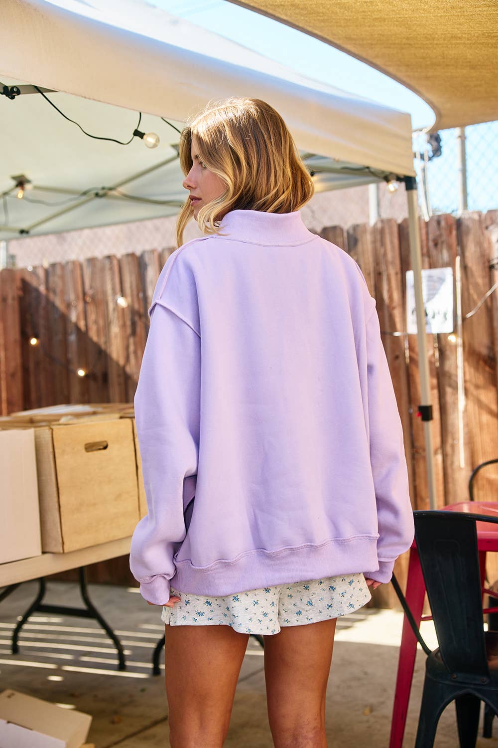 Jesus Embroidered Mock Neck Sweatshirt : LAVENDER