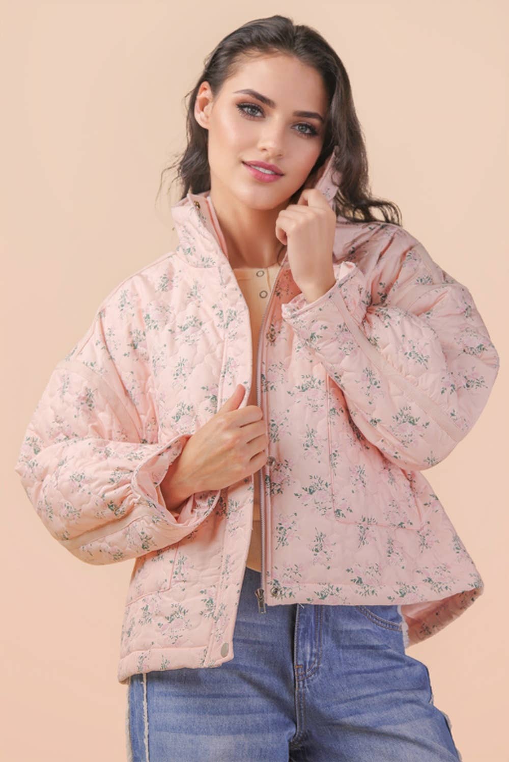 Floral Print Quilted Oversized Casual Jacket