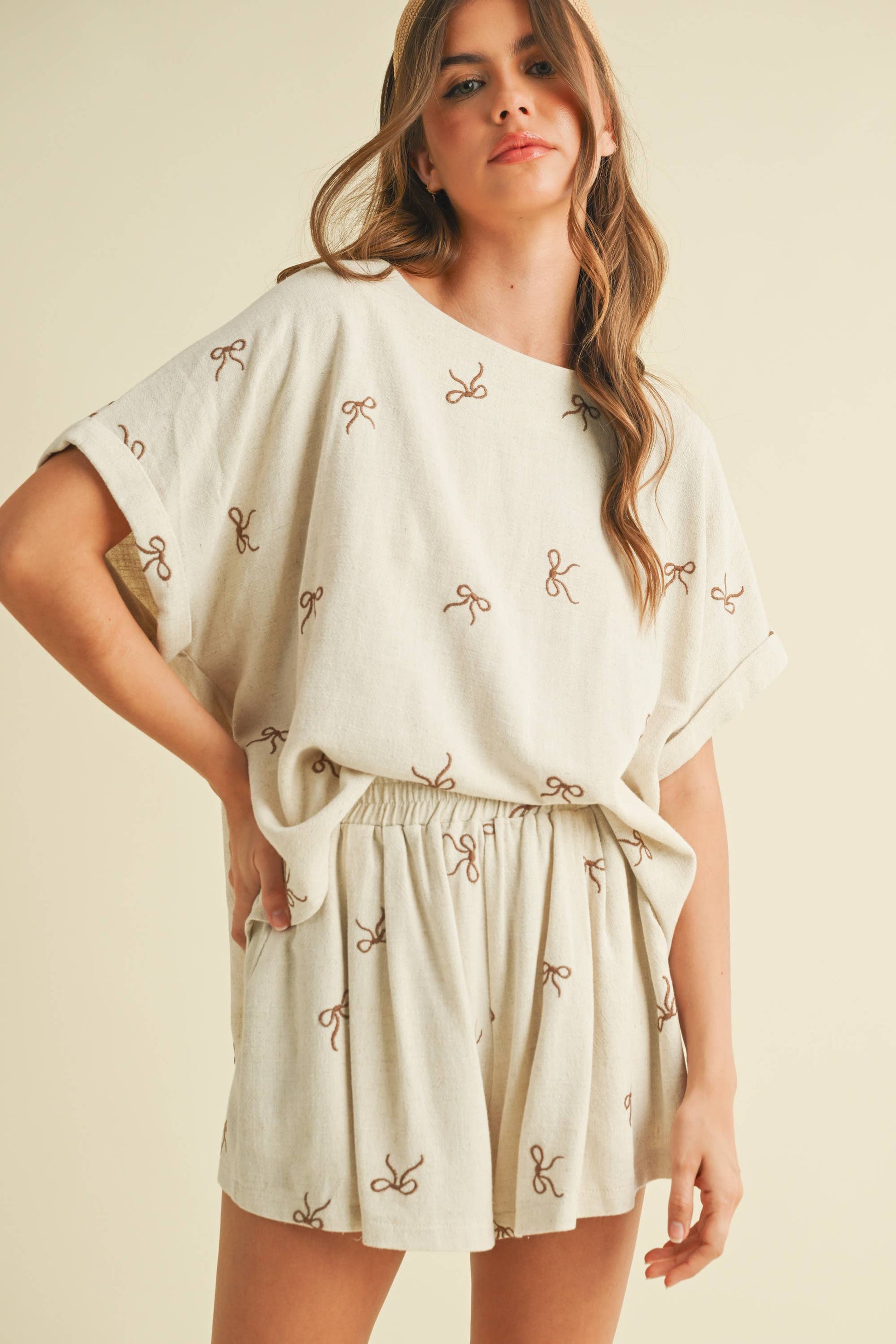 OVERSIZED SHORT SLEEVE TOP WITH BELTED SHORTS SET