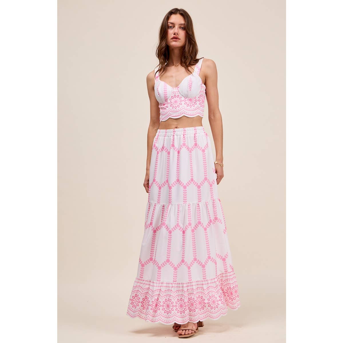 Embroidery Looking Print Woven Top & Skirt Set