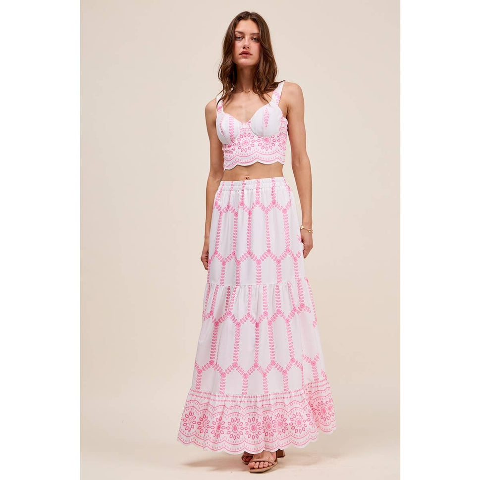 Embroidery Looking Print Woven Top & Skirt Set