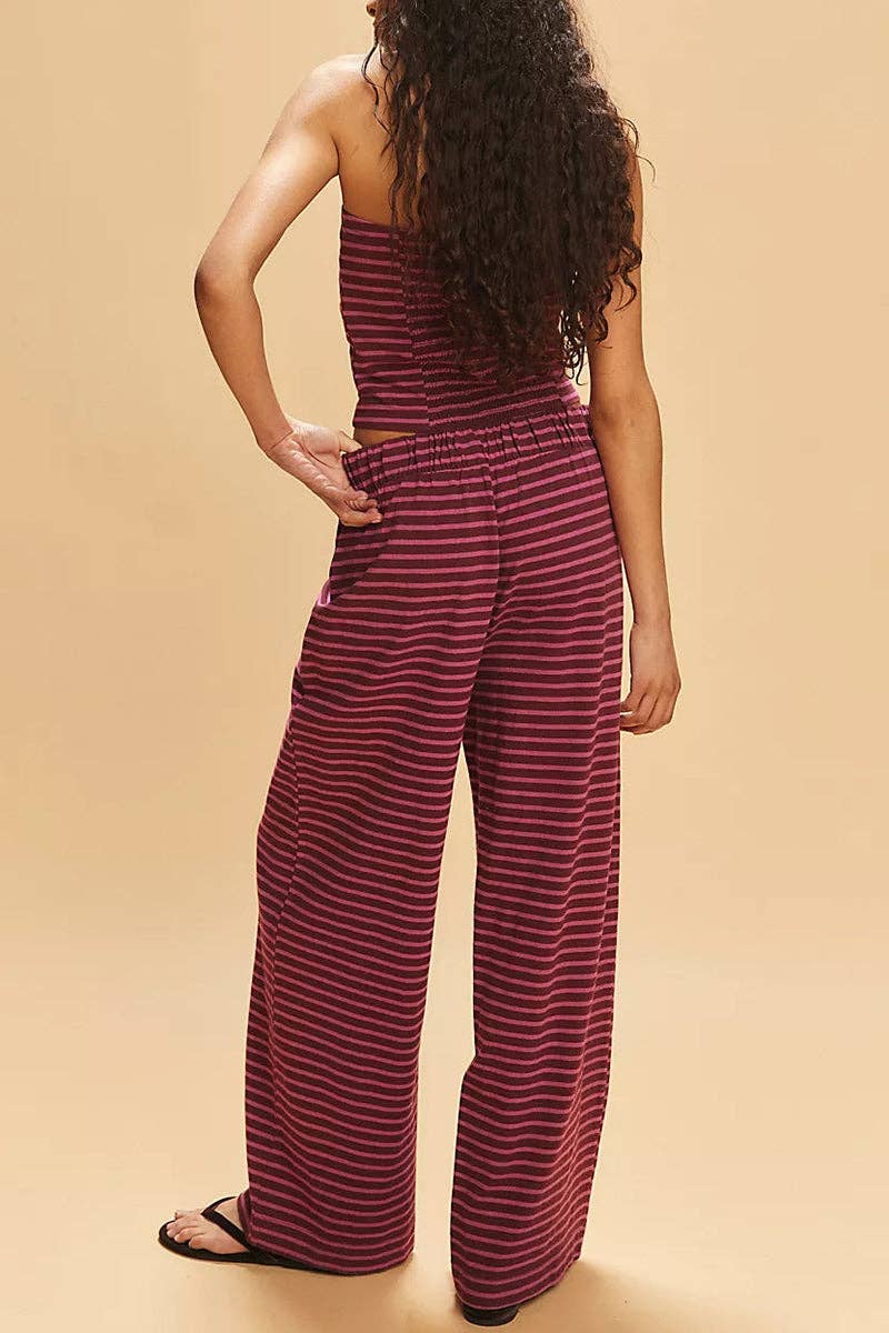 Strapless Striped Pants Set: PINK / M