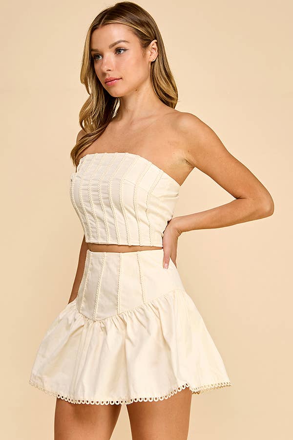 Tube top with mini skirt set in lightweight linen fabric