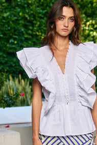 * Ruffle Smocked Peplum Blouse: Baby Blue