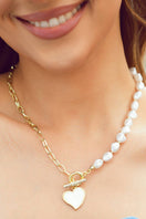 Switch Heart Shape Pendant Rhinestone Decor Pearl Chain Necklace: Gold 2 image