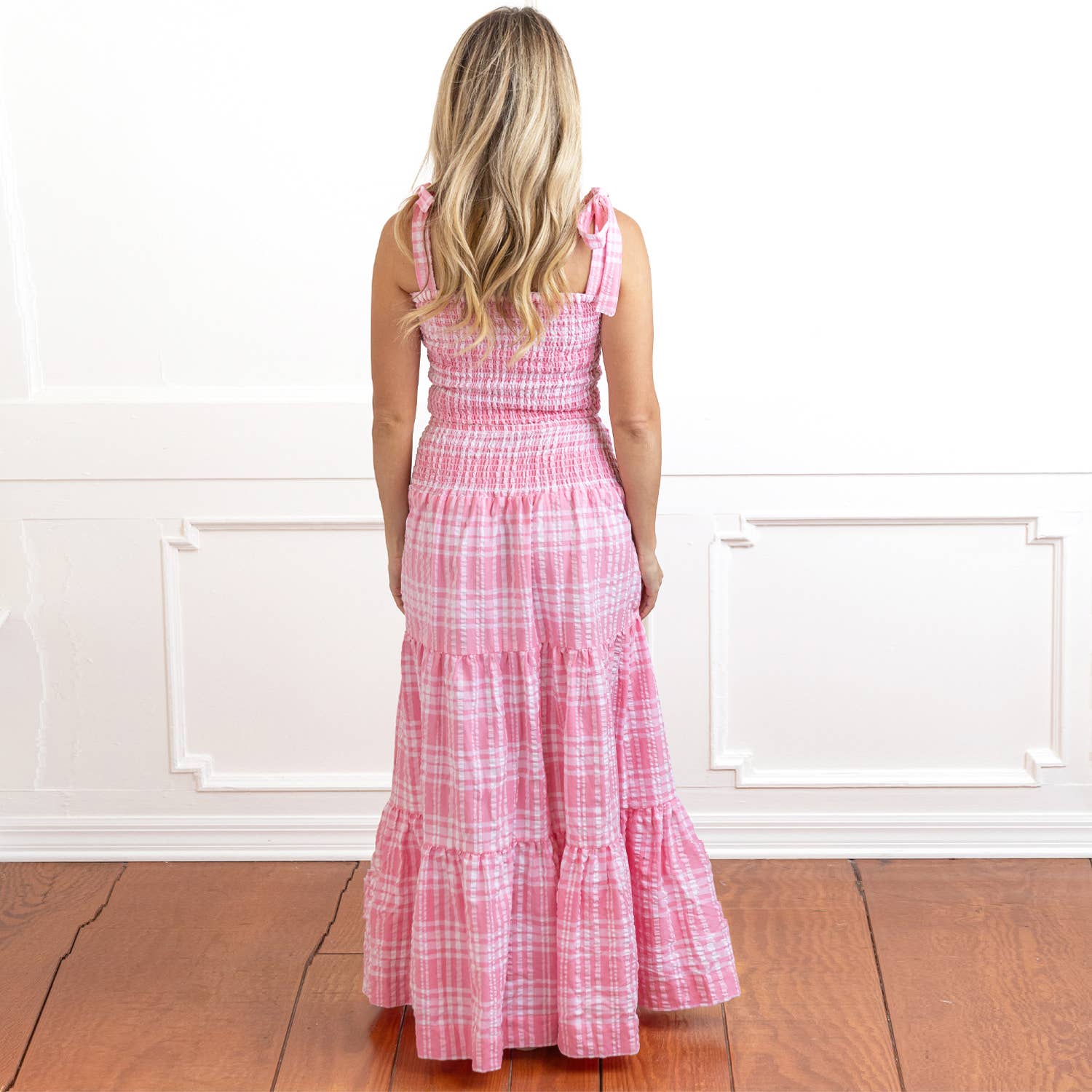 PUCKER PINK SMOCKED TIE TOP SKIRT SET