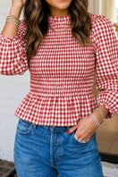 Switch LAS Plaid Smocked Bubble Sleeve Casual Blouse 2 image