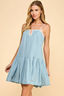 Switch Denim Contrasting White Stitch Detail Dress 3 image
