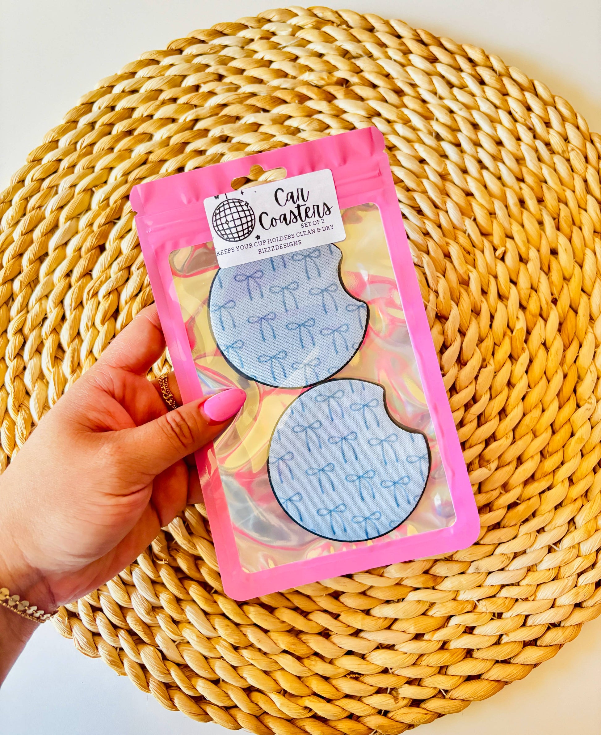 Blue Bow Coquette Car Coasters | Bow Car Coasters Set of 5