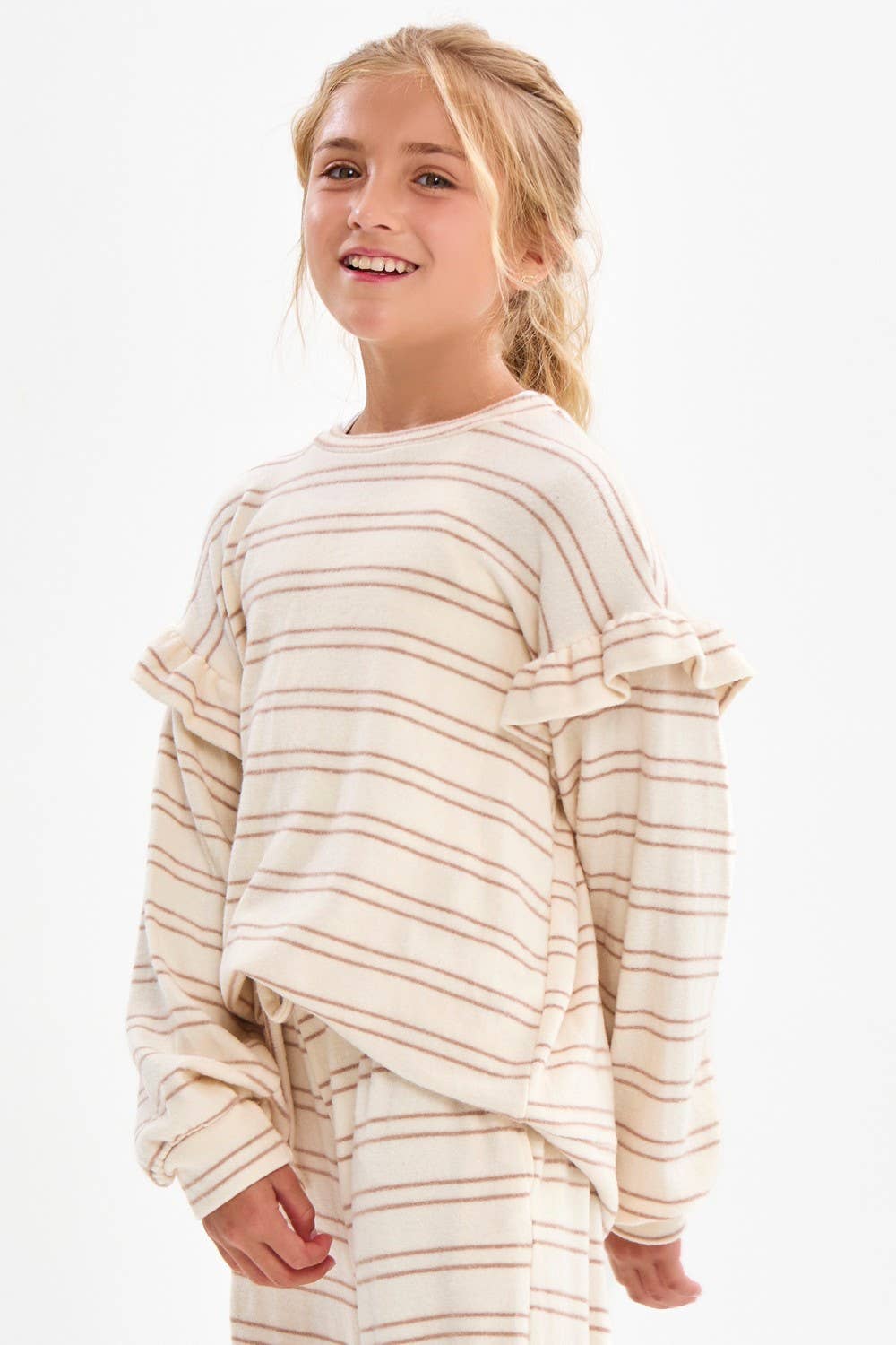 Ruffle Shoulder Brushed Knit Top