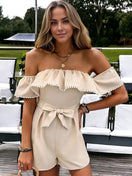 Switch RUFFLED OFF SHOULDER JUMPSUIT W/ RIBBON TIE WAIST 2 image