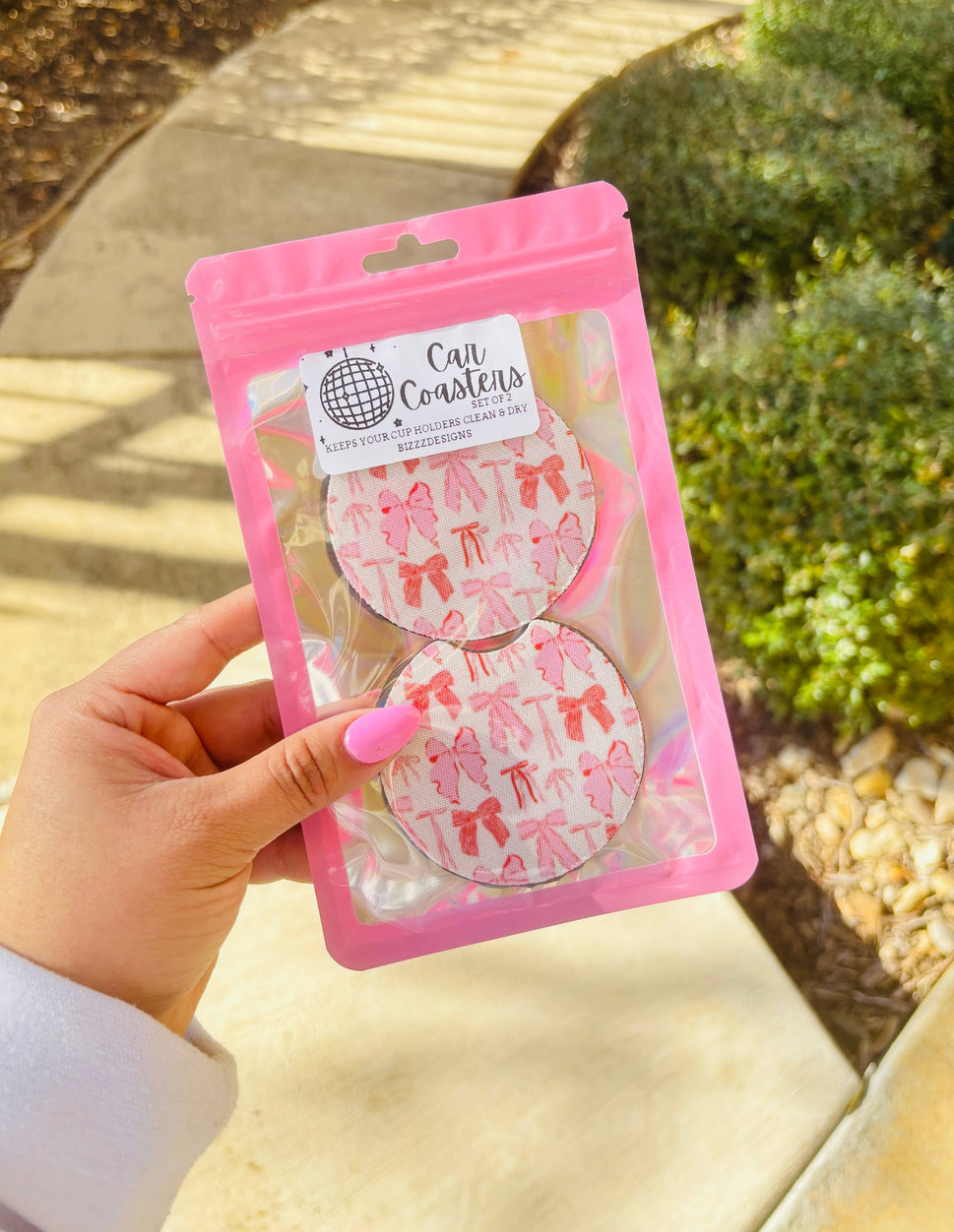 Pink Bow Coquette Car Coasters | Bow Car Coasters Set of 5